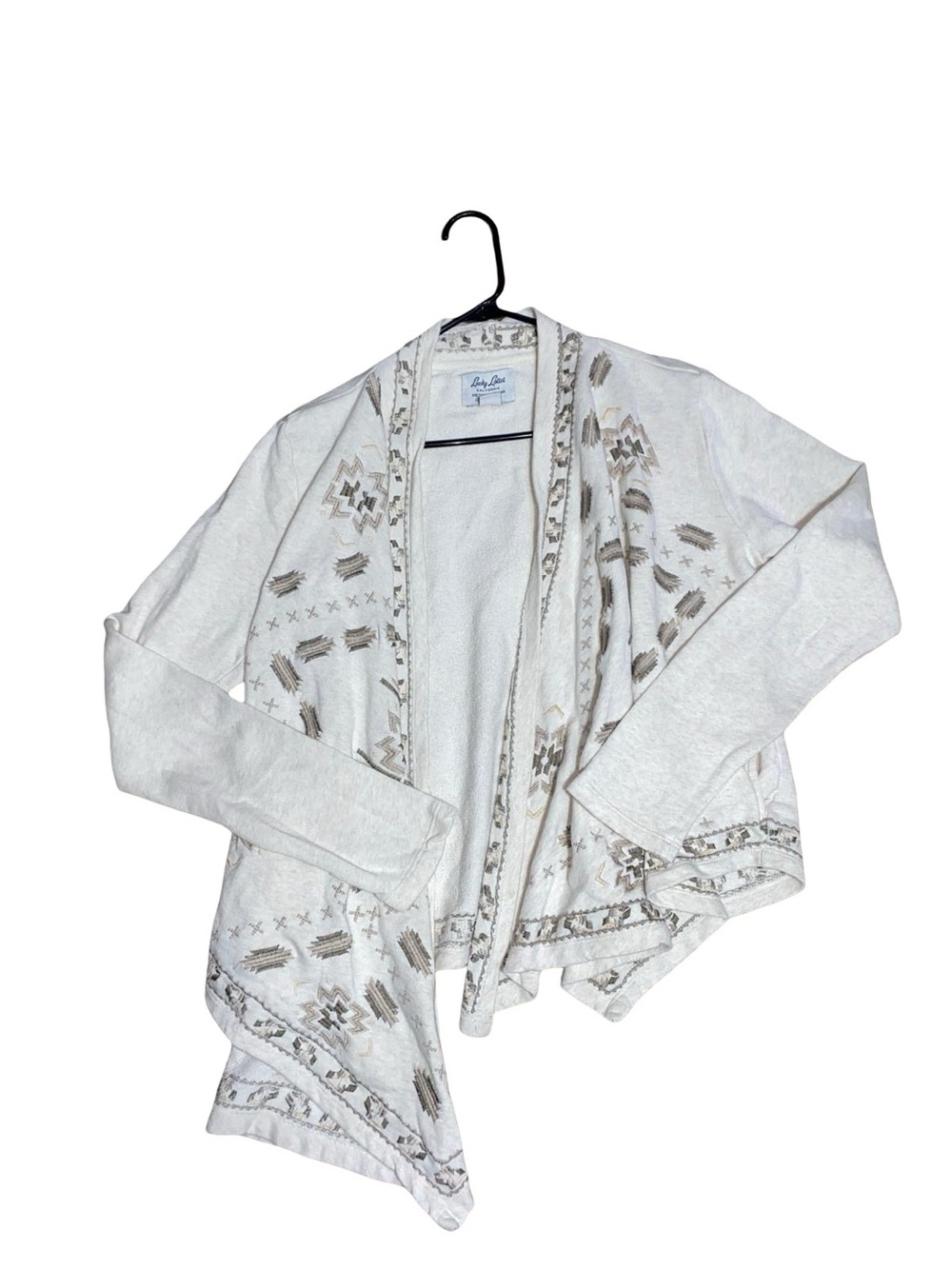 Lucky Brand Cream Open-Front Cardigan with Taupe Aztec Trim